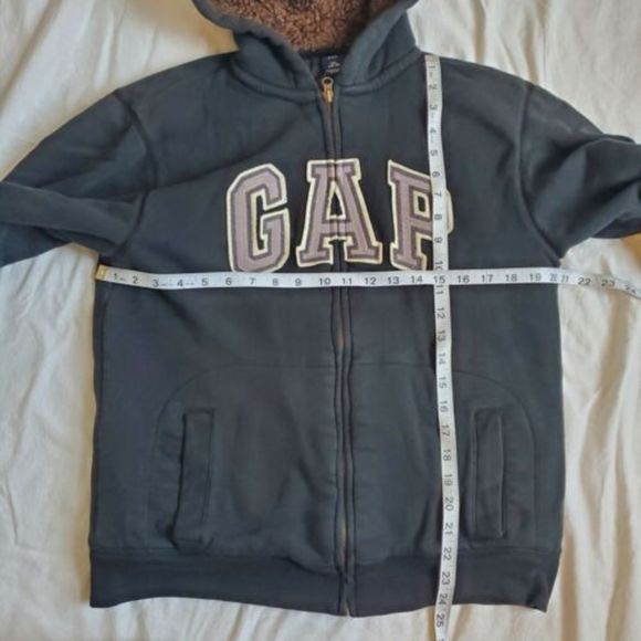 GAP Youth Size 2XL XXL Logo Zip Heavy Black Fur Hoodie - Picture 7 of 12